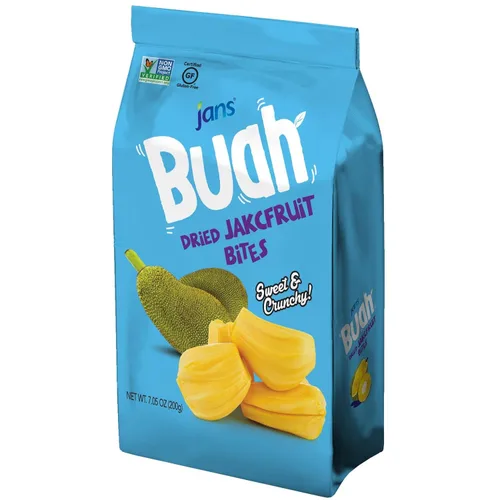 Vista 3 de Jans Buah Chips de Jaca Deshidratada 7.05 oz (Paquete de 6) Chips de Fruta de Jaca – Bocadillo de Fruta Real – Sin Gluten, Dulce y Crujiente