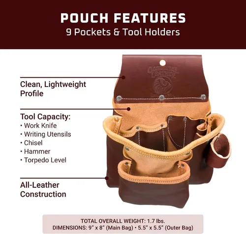 Vista 3 de Occidental Leather 2 Pouch Pro - Bolsa de herramientas - 9 bolsillos y portaherramientas - Fabricado en Estados Unidos