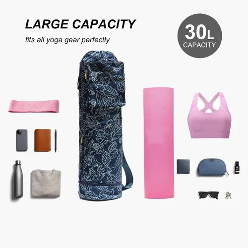 Vista 6 de ESVAN Bolsa para esterilla de yoga con múltiples bolsillos. Bolsa de transporte con cordón para esterilla de yoga, Pilates, ejercicio. Bolsa