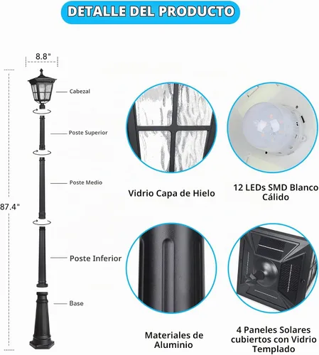 Vista 2 de ST4311AC - Lámpara de poste solar brillante para exteriores del atardecer al amanecer, funciona con energía solar para patio, jardín, terraza