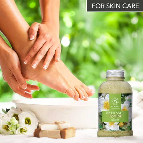 Vista 7 de Sal marina de baño jazmín de 21.16 onzas – Sales de baño con aceite esencial de jazmín para baño – baño relajante – Cuidado corporal – Relajación