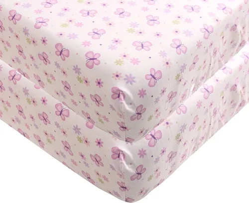 Vista 8 de Juego de ropa de cama para cuna de bebé, diseño de mariposa, diseño de mariposa, 6 piezas, color rosa