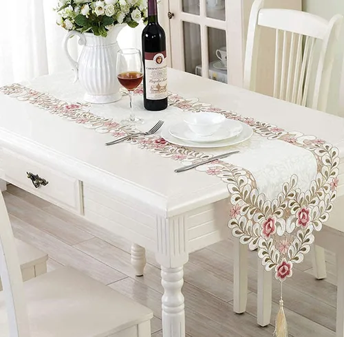 Vista 11 de LeLehome - Mantel de encaje bordado con flores color café