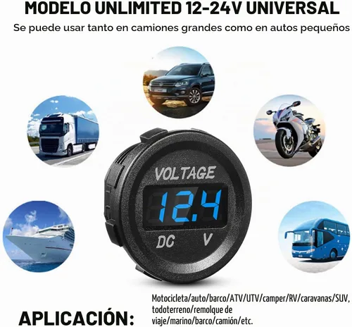 Vista 7 de Frienda Medidor de voltaje de automóvil de 12 V CC, pantalla LED, voltímetro digital de panel redondo, voltímetro compatible con vehículos Azul