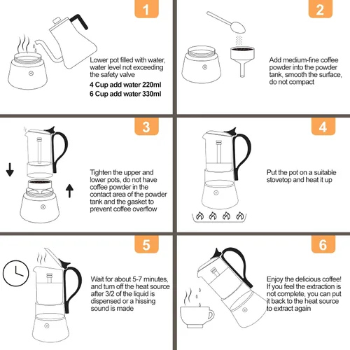 Vista 9 de Olla de vidrio transparente para 4 tazas, 7.4 fl oz, cafetera de acero inoxidable, sin recubrimiento, cafetera de café expreso, estilo italiano