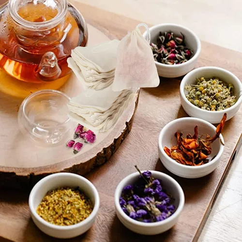 Vista 7 de TamBee Bolsa de té de malla con cordón de 3 x 4 pulgadas, bolsa de filtro de té reutilizable