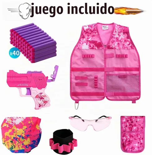 Vista 2 de Kit de chaleco táctico para niñas con lanzador - Chaleco táctico rosa para niñas compatible con Nerf Rebelle N-Strike Dardos morados Gafas