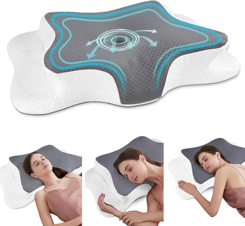 Vista 21 de CHxxy Memory Foam Pillows, Cervical Pillow for Neck and Shoulder Pain Relief, Ergonomic Contour Bed Pillow, Soft for Side Sleep Stomach Sleeping and