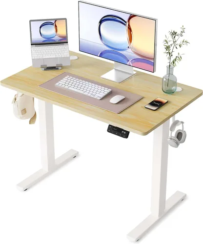 Vista 10 de YIHAYO Escritorio eléctrico de pie, escritorio de pie de 48 x 24 pulgadas con tablero de empalme, escritorio de pie para sentarse, mesa de Marco