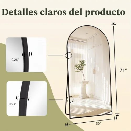 Vista 5 de BEAUTYPEAK Espejo de longitud de arco de 71 x 30 pulgadas con soporte Negro