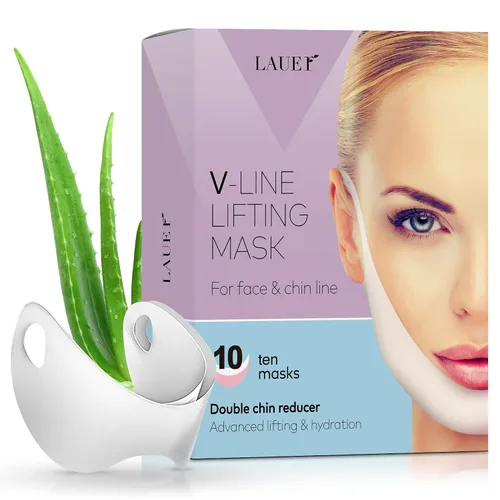 Vista 2 de Máscara facial adelgazante en forma de V, reductor de barbilla doble, máscara de elevación de línea en V, cinta de elevación de cuello, parche más