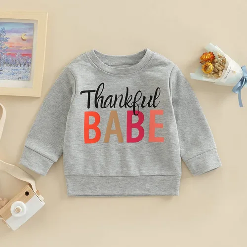 Vista 3 de Ropa de Halloween para bebé y niña, sudadera con estampado de letras, cuello redondo, suéter de manga larga