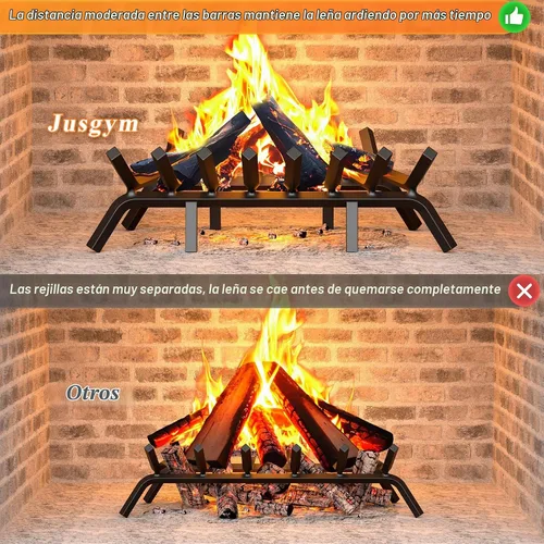 Vista 3 de Jusgym Rejilla de Chimenea de 30 Pulgadas con 8 Patas de Soporte, Soporte de Troncos de Chimenea de Acero Sólido y Resistente con Pinzas