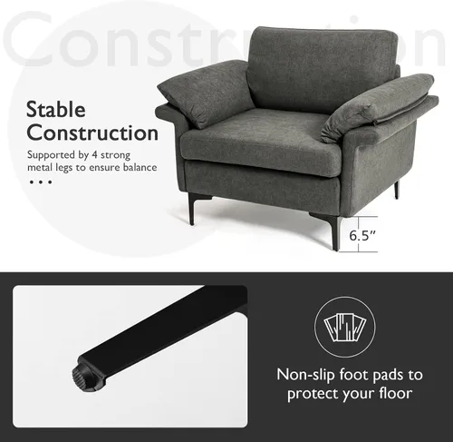 Vista 6 de Giantex Juego de 2 sofás individuales, silla decorativa, con cómodo cojín de 5 pulgadas, reposabrazos con cremallera, patas de acero, sillón de sala