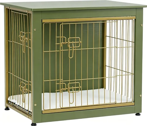 Vista 11 de DWANTON - Perrera con cojín, de madera, con puertas dobles, para interiores, S, M, L, 27.2 pulgadas de largo, negro