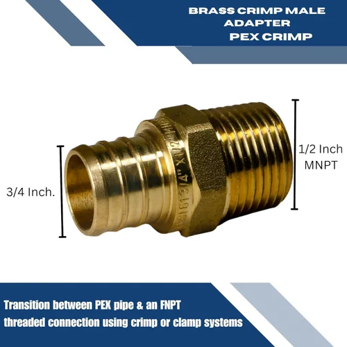 Vista 5 de Adaptador roscado NPT macho de 3/4" de 3/4" x 1/2" macho NPT adaptador de engarce de latón - latón, puerto completo