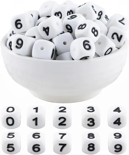 Vista 17 de Cuentas de silicona de corazón cuadrado blanco de 0.472 pulgadas, 20 cuentas de silicona con números de corazón para hacer llaveros, ideal