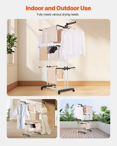 Vista 6 de VEVOR Estante de secado de ropa, estante plegable para secadora de ropa de 4 niveles, estantes de secado de metal con 24 varillas de secado, percha