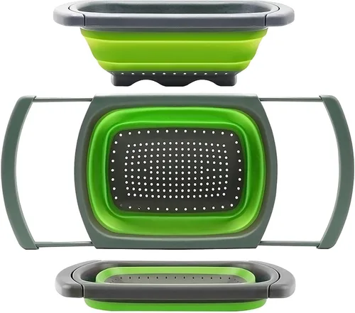 Vista 11 de Qimh Colador plegable, colador sobre el fregadero, coladores de alimentos con asas extensibles, 6 cuartos de galón, colador plegable de cocina apto