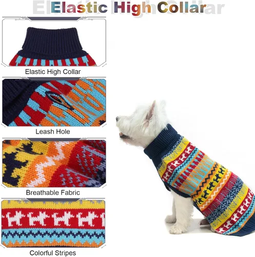 Vista 3 de Suéter Mihachi para perro - Ropa de abrigo de invierno con tiras coloridas para clima frío
