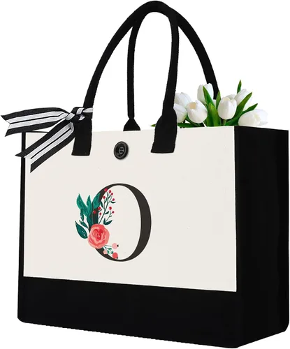 Vista 22 de Initial Canvas Tote Bag, Monogrammed Tote Bags Suitable for Mother's Day Wedding Beach