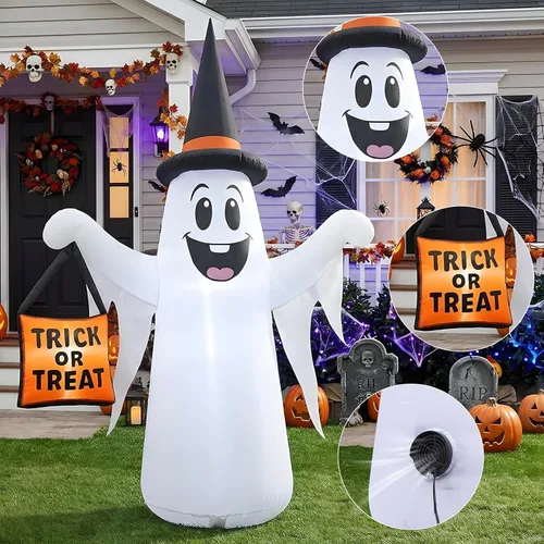 Vista 2 de 4.5 FT Halloween Inflatable Ghost Outdoor Decoration with Magic Hat
