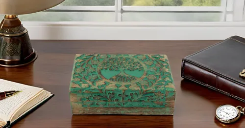 Vista 6 de Gran regalo de cumpleaños y inauguración de la casa, joyero de madera decorativo hecho a mano con talla del árbol de la vida, organizador, recuerdo