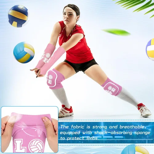 Vista 3 de Ramede Rodilleras de voleibol y mangas para brazos de voleibol con almohadilla de protección, manga para antebrazo, codo con orificio