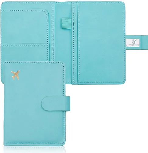 Vista 30 de Melsbrinna Funda de cuero prémium para pasaporte, impermeable, con bloqueo RFID, cartera de viaje con soporte para bolígrafo, bonito libro