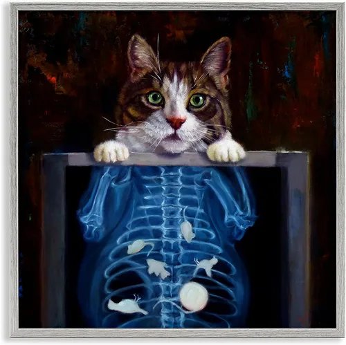 Vista 31 de Stupell Industries Gatos en el cine 3D Giclée enmarcado gris diseño de arte por Lund Roeser Enmarcado en blanco