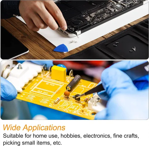 Vista 5 de uxcell Pinzas de punta recta no magnéticas Pinzas de precisión de acero inoxidable antiestáticas para extensiones de pestañas Volumen Negro