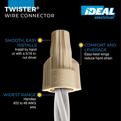 Vista 2 de Conector de cables eléctrico IDEAL 30-341P Twister, Modelo 341 Tostado, (100/Bolsa)