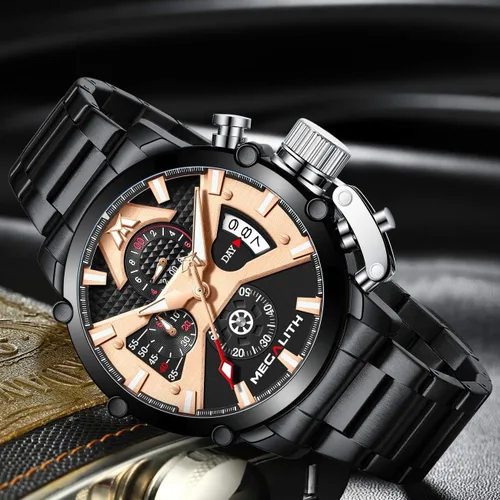 Vista 8 de MEGALITH Reloj para hombre de 1.772 in de acero inoxidable, cronógrafo, resistente al agua, analógico, de cuarzo, con fecha, resistente