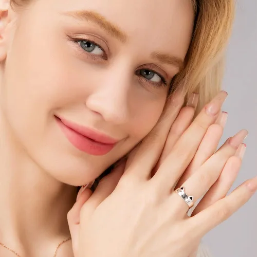 Vista 3 de Anillo de gato de plata de ley 925 lindo anillo de gatito joyería de moda ajustable tamaño (EE. UU. 6.5), Plata de ley