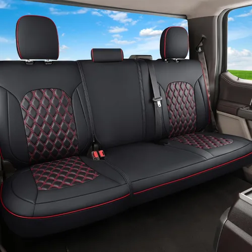 Vista 12 de Huidasource Fundas para asiento trasero de automóvil, de cuero (fila trasera, negro)