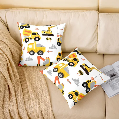 Vista 2 de Juego de 2 fundas de almohada de construcción de 16 x 16 pulgadas, fundas de almohada suaves para camiones, fundas de cojín para sala de estar