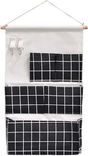 Vista 3 de Hogar Bolsa colgante multifuncional Dormitorio Tela Colgante Cesta Miscelánea Organizador Baño Bolsa colgante de pared detrás de la puerta Negro