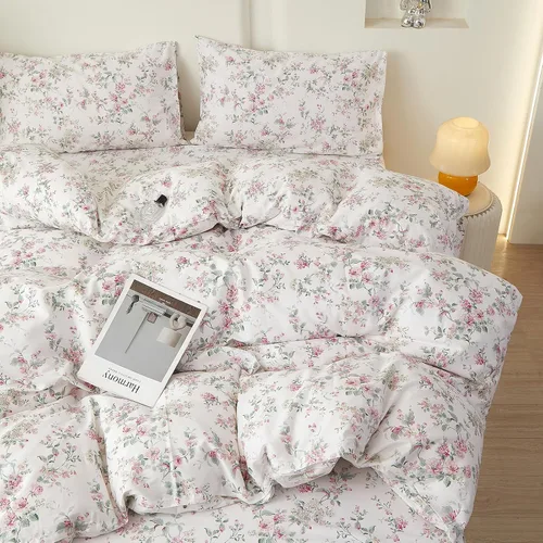 Vista 45 de Juego de funda de edredón blanca con estampado floral azul, juego de ropa de cama de algodón suave estilo bohemio, juego de ropa de cama estética