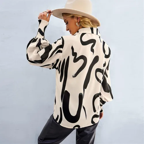 Vista 7 de AELSON Blusa de manga larga con cuello en V y estampado floral para mujer, estilo bohemio, con botones