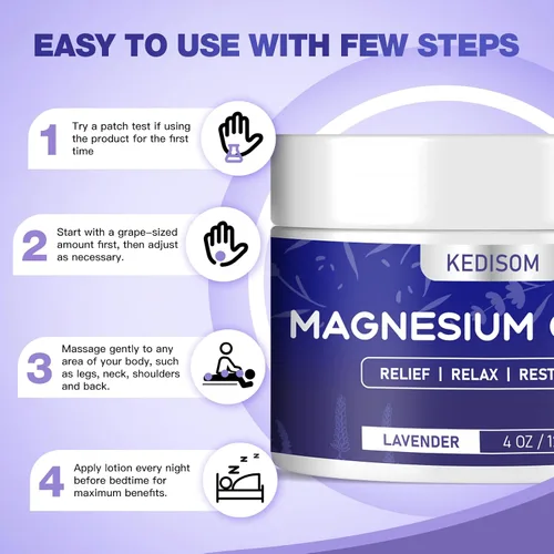 Vista 6 de Crema de magnesio para dormir - Loción tópica natural de magnesio, calma - Mantequilla corporal nocturna para hidratación profunda - Seguro