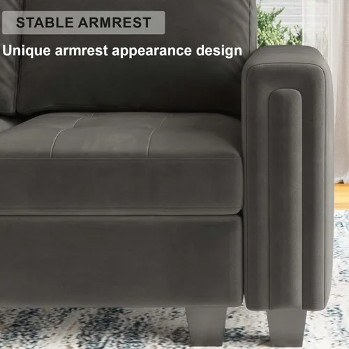 Vista 6 de Belffin Sofá modular de terciopelo en forma de L, sofá seccional convertible de gran tamaño con diván reversible para sala de estar, gris