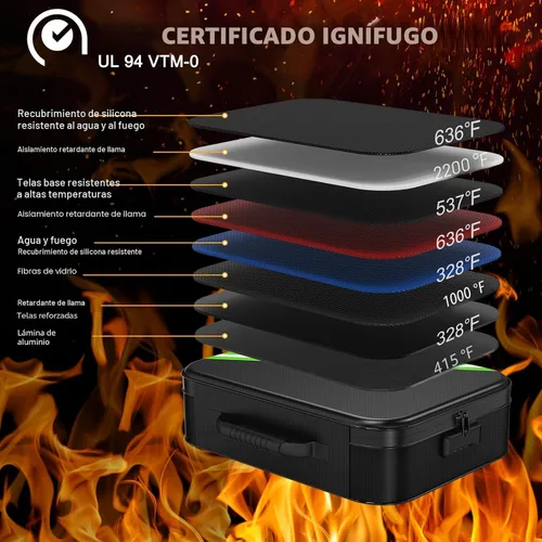 Vista 2 de Noiposi Organizador de Documentos con Aislamiento Térmico de 5200°F, 15.0"x11.0"x4.3" Caja de Documentos Resistente al Agua e Ignífuga, Caja de Negro