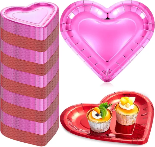 Vista 9 de Remerry 100 platos de corazón de boda, platos de papel desechables en forma de granel, platos de papel gruesos, platos decorativos de postre