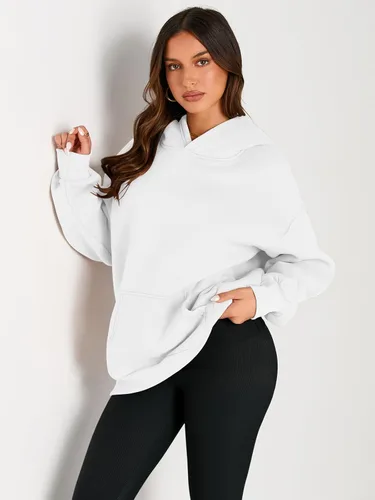 Vista 2 de Trendy Queen Sudaderas con capucha de gran tamaño para mujer, suéteres de manga larga, suéteres de otoño, ropa de invierno