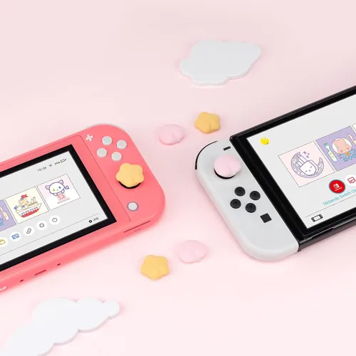Vista 7 de GeekShare Lindas tapas de silicona con agarre para pulgar, cubierta de joystick compatible con Nintendo Switch OLED Switch Lite, 4