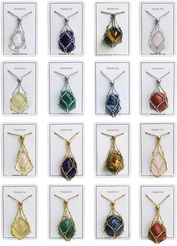 Vista 4 de Collar con soporte de piedra de cristal, collar de soporte de cristal hecho a mano, collar de jaula de cristal ajustable, collar de jaula de cristal