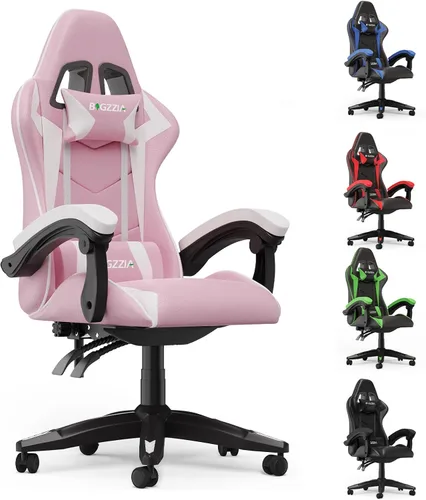 Vista 8 de Bigzzia - Silla de juegos con soporte lumbar, sillas ergonómicas para videojuegos, color negro