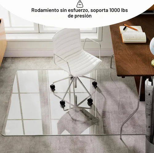 Vista 4 de GLSLAND Tapete de vidrio templado de 47 x 32 pulgadas para silla, protector de suelo resistente para alfombras y suelos duros, resistente a