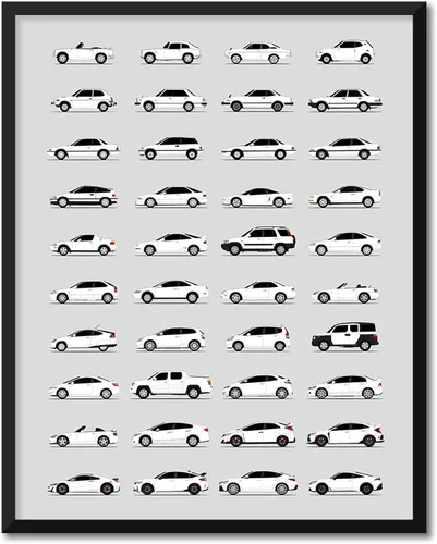 Vista 15 de Custom Car Posters Póster hecho a mano compatible con Honda Evolution Print Wall Art Décor Best Honda Generations - Azul brillante, impresión