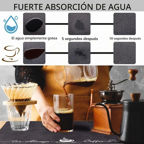 Vista 4 de 2 tapetes para cafetera, 16 x 24 pulgadas, lavables, accesorios para cafetera, absorbente de manchas, tapete de encimera de cocina para encimeras